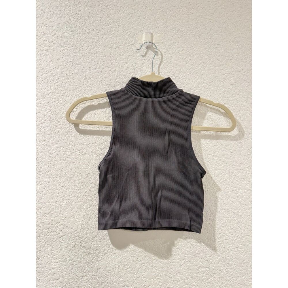 Zara Womens XS-S Cropped Mock Neck Ribbed Knit Sleeveless Top - Gray